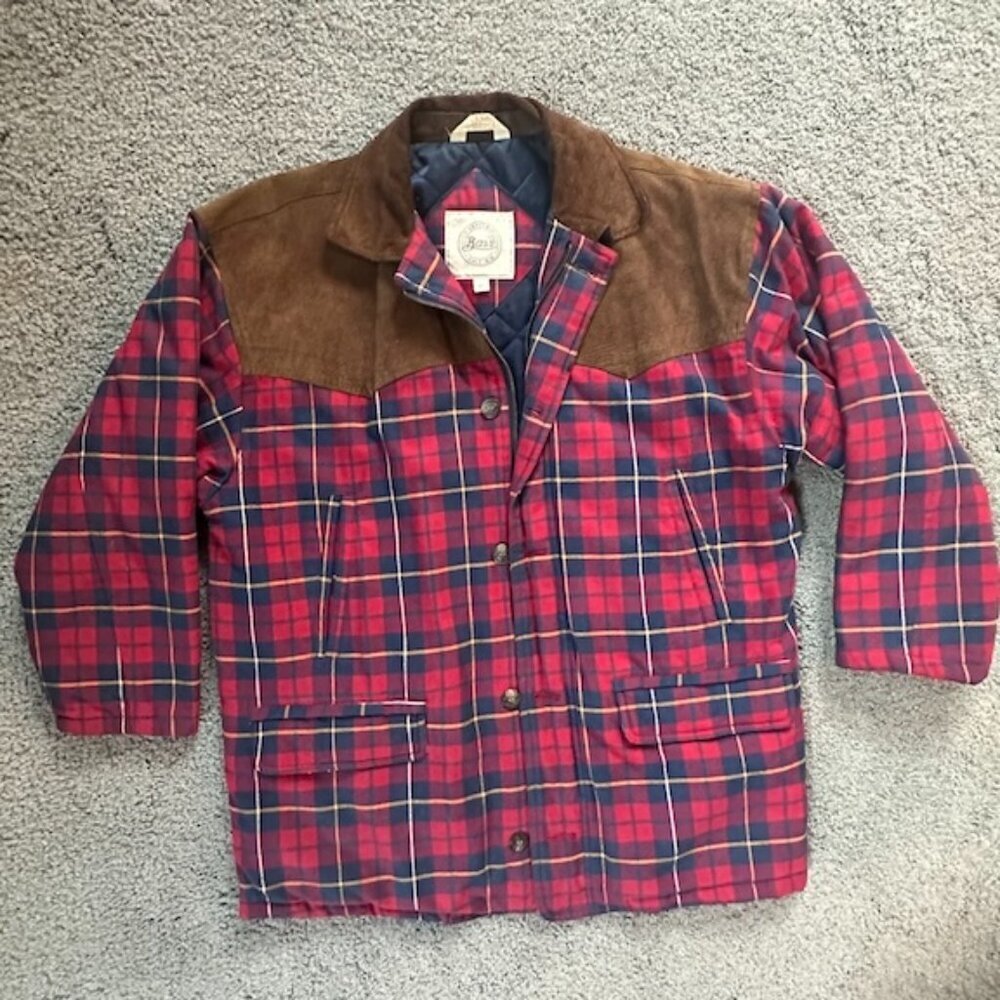 G.H. Bass & Co. Flannel and Suede Leather Quilt Lined Jacket - Size Medium -VGUC